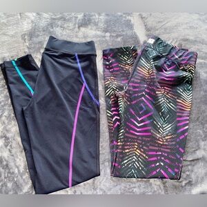 FILA Sport Running Legging Black with Neon Accents & Print Size Small